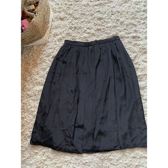 Vintage Pancaldi & B Skirt Black Silk Pleated Mid Length A-Line Size 3 / Medium - Picture 7 of 11